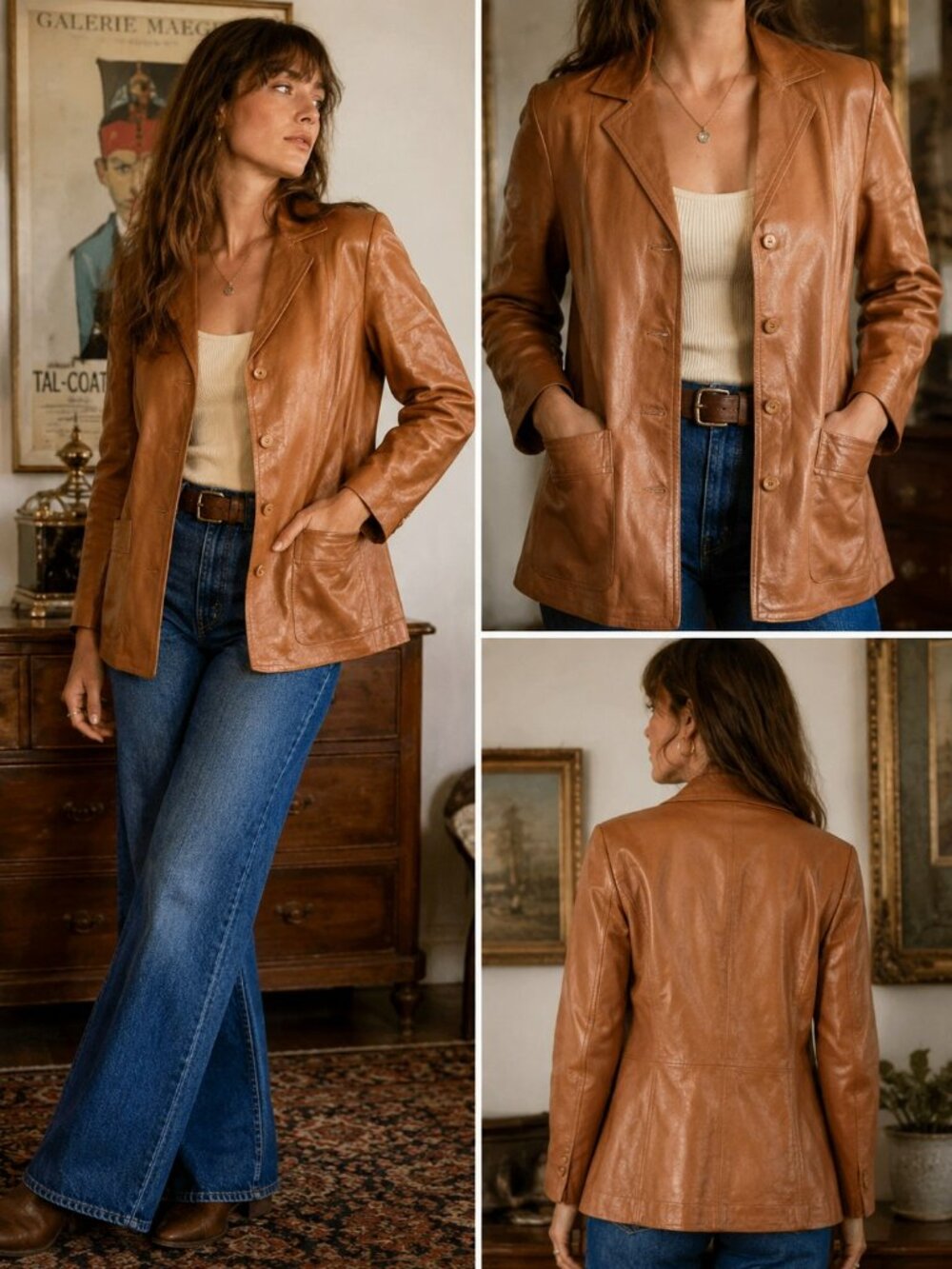 Vintage Genuine Leather Jacket Cognac Brown Classic 80s/90s Coat